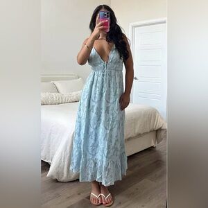 12th Tribe Clemente Blue Textured Maxi Dress